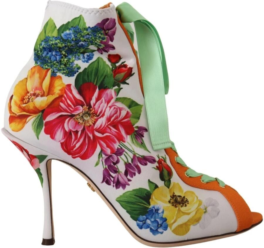Dolce & Gabbana Witte Jersey Stretch Laarzen met Open Tenen en Hakken Multicolor Dames