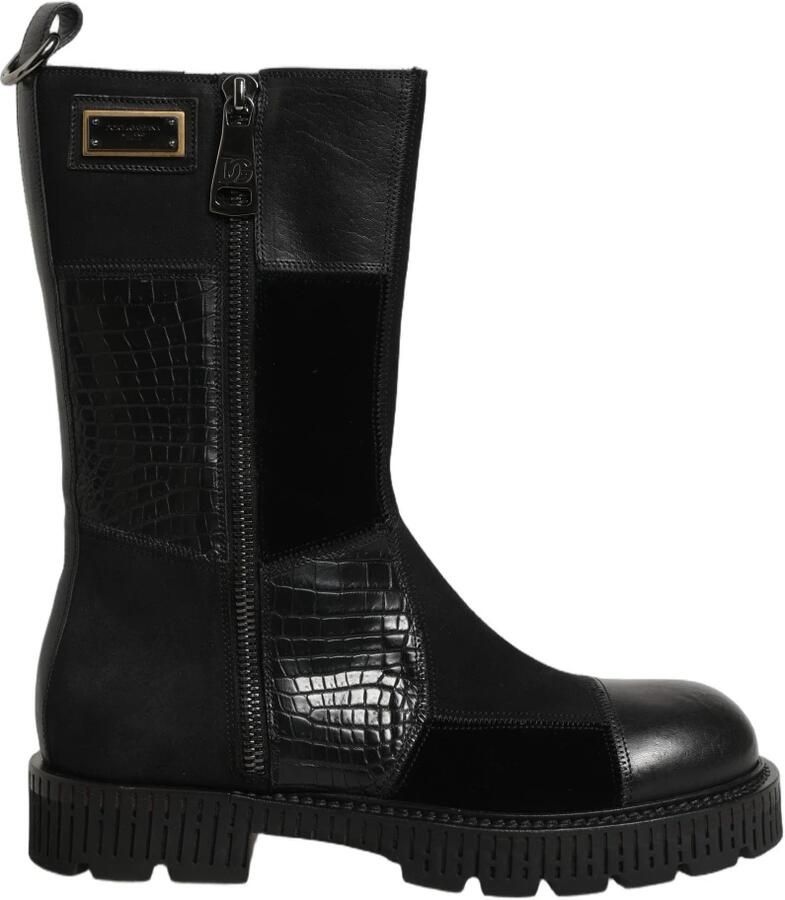Dolce & Gabbana Patchwork Leren Laarzen tot Halverwege de Kuit
