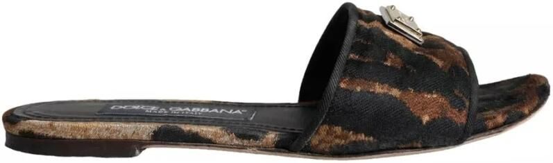 Dolce & Gabbana Luipaard Logo Platte Sandalen Brown Dames - Foto 2