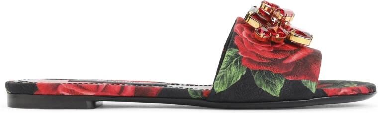 Dolce & Gabbana Platte sandalen met rozenprint brokaat