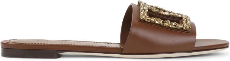 Dolce & Gabbana Platte Slides van Kalfsleer met Borduurwerk