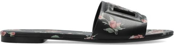 Dolce & Gabbana Platte Slippers van Kalfsleer met Rozenprint