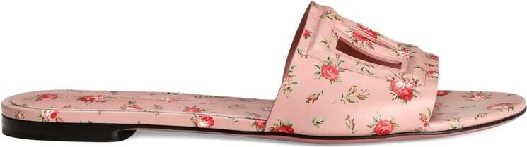 Dolce & Gabbana Platte Slippers van Kalfsleer met Rozenprint
