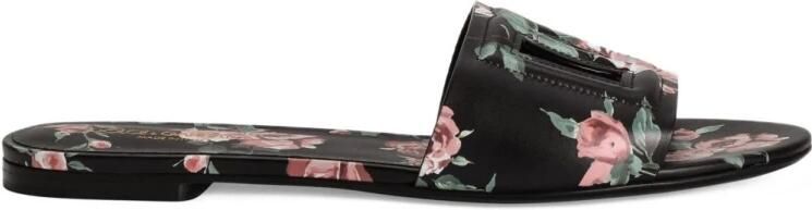 Dolce & Gabbana Platte Slippers van Kalfsleer met Rozenprint