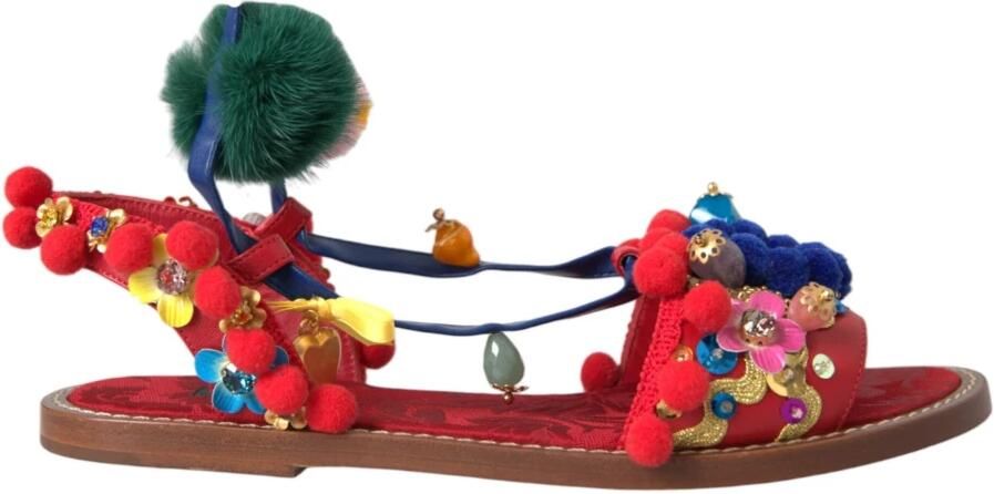 Dolce & Gabbana Multicolor Pom Bont Wrap Sandalen