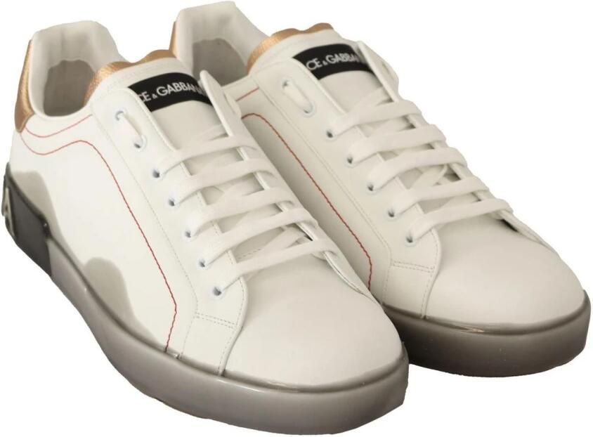 Dolce & Gabbana White Gold Leather Low Top Sneakers Wit Heren