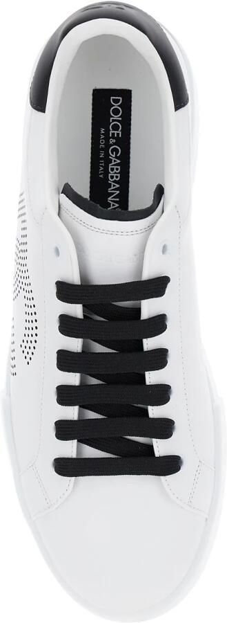 Dolce & Gabbana Witte Leren Sneakers met Geperforeerd Logo White Heren