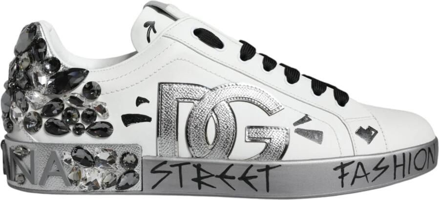 Dolce & Gabbana White Silver Crystal Portofino Sneakers