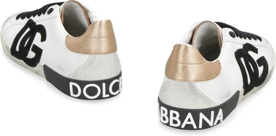 Dolce & Gabbana Witte en Goudkleurige Portofino Lage Sneakers White Heren