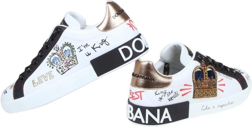 Dolce & Gabbana Portofino sneakers in printed nappa calfskin with patch Wit Heren - Foto 3