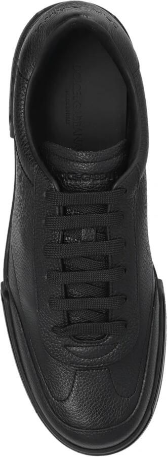 Dolce & Gabbana Gestructureerde leren vetersneakers met merkhak Black Heren