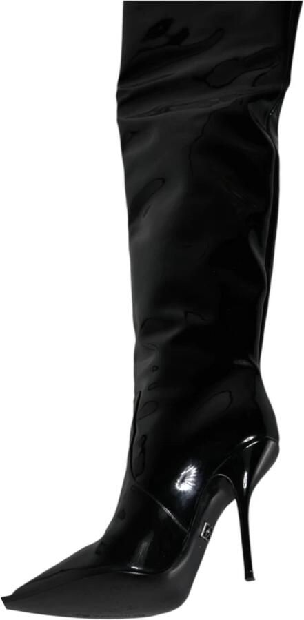 Dolce & Gabbana Zwarte Lakleren Kniehoge Laarzen Black Dames