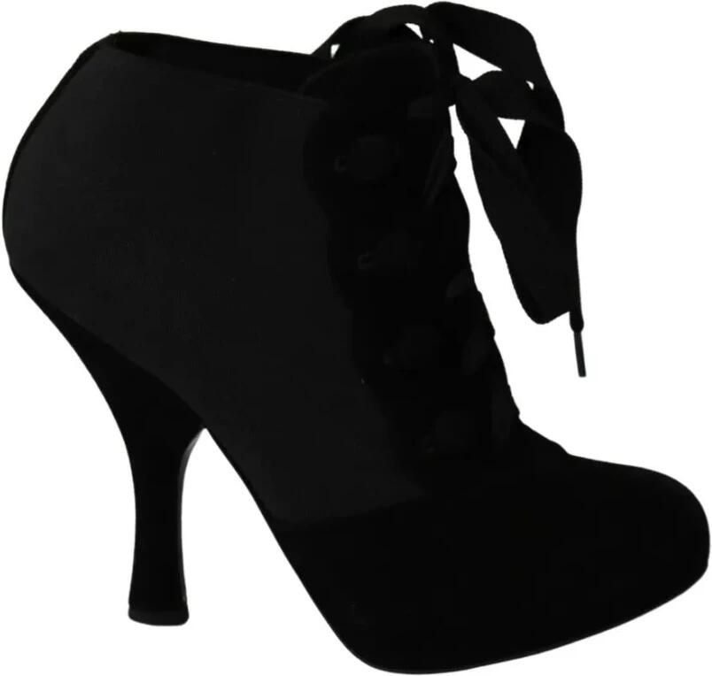 Dolce & Gabbana Zwarte Suède Stretch Enkellaarzen Black Dames