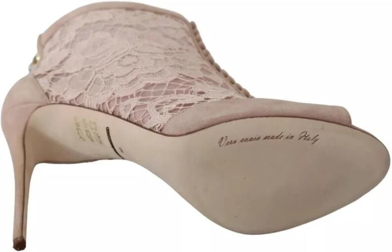 Dolce & Gabbana Beige Lace Suede Peep Toe Booties Beige Dames - Foto 2