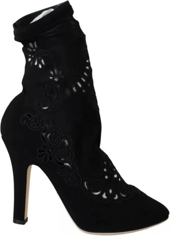 Dolce & Gabbana Zwarte Bloemenkant Uitgesneden Pumps Laarzen Black Dames - Foto 2