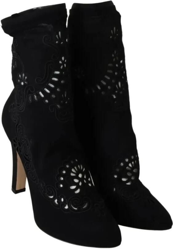 Dolce & Gabbana Zwarte Bloemenkant Uitgesneden Pumps Laarzen Black Dames