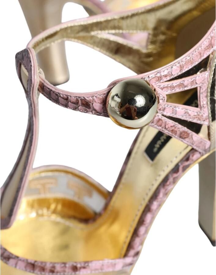 Dolce & Gabbana Roze Gouden Leren T-Riem Sandalen - Foto 2