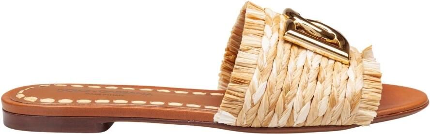 Dolce&Gabbana Sandalen Raffia Braid Slides in bruin