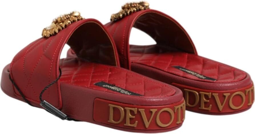 Dolce & Gabbana Rode Devotie Leren Slides Schoenen