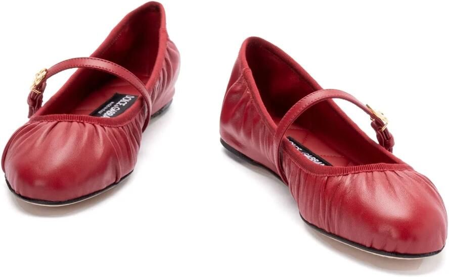 Dolce & Gabbana Rode Leren Ballerina Flats met Gouden Strik - Foto 2