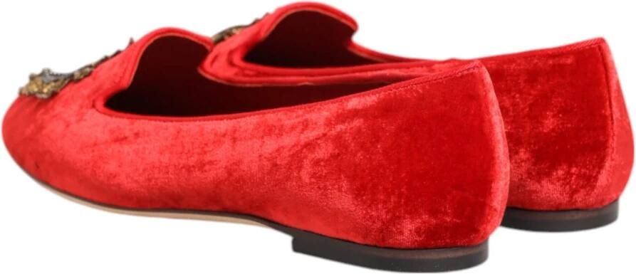 Dolce & Gabbana Rode Velvet DG Heart Loafers Flats