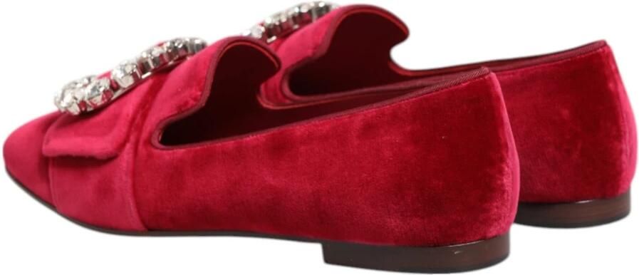 Dolce & Gabbana Rode Velvet Kristal Gesp Loafers Flats