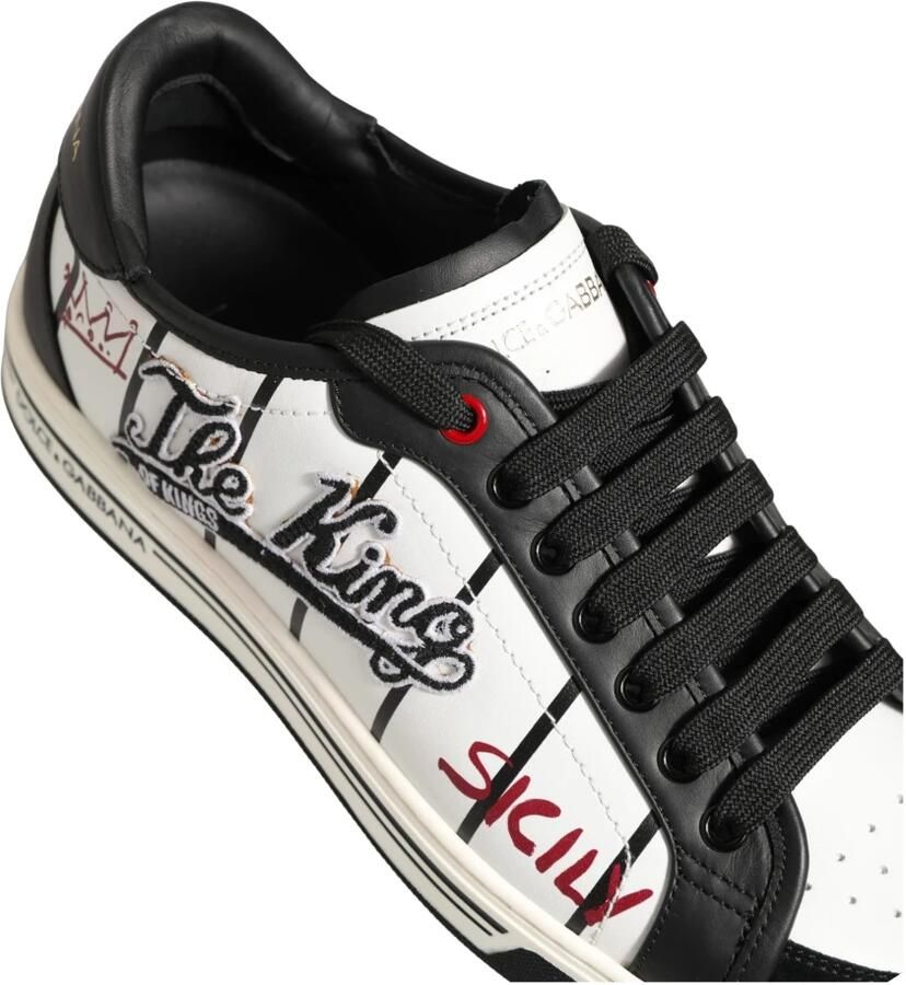 Dolce & Gabbana Black White King Print Roma Low Leather Sneakers Zwart Heren - Foto 2
