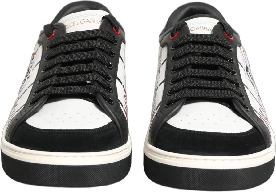 Dolce & Gabbana Black White King Print Roma Low Leather Sneakers Zwart Heren - Foto 4