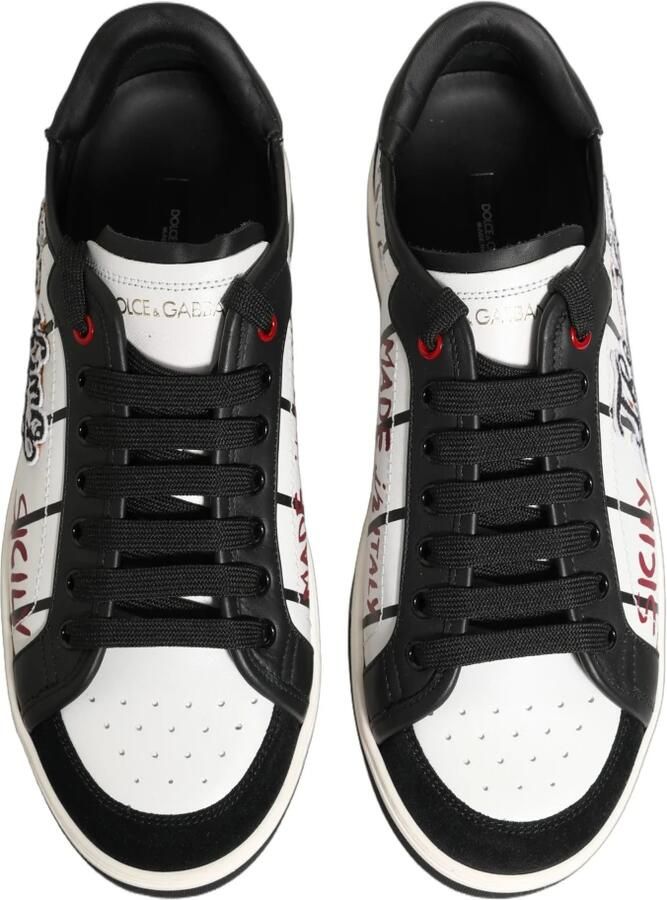 Dolce & Gabbana Black White King Print Roma Low Leather Sneakers Zwart Heren - Foto 3
