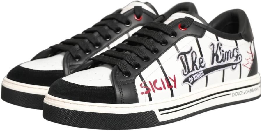Dolce & Gabbana Black White King Print Roma Low Leather Sneakers Zwart Heren - Foto 6
