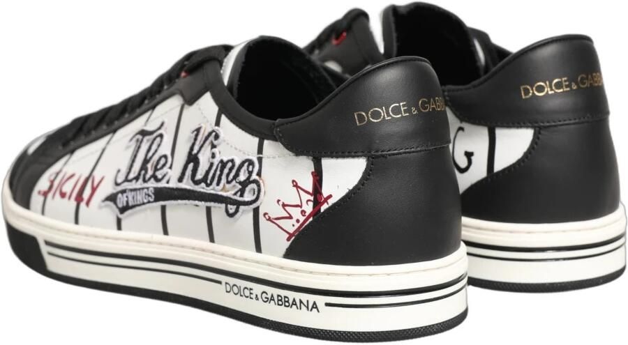 Dolce & Gabbana Black White King Print Roma Low Leather Sneakers Zwart Heren - Foto 5