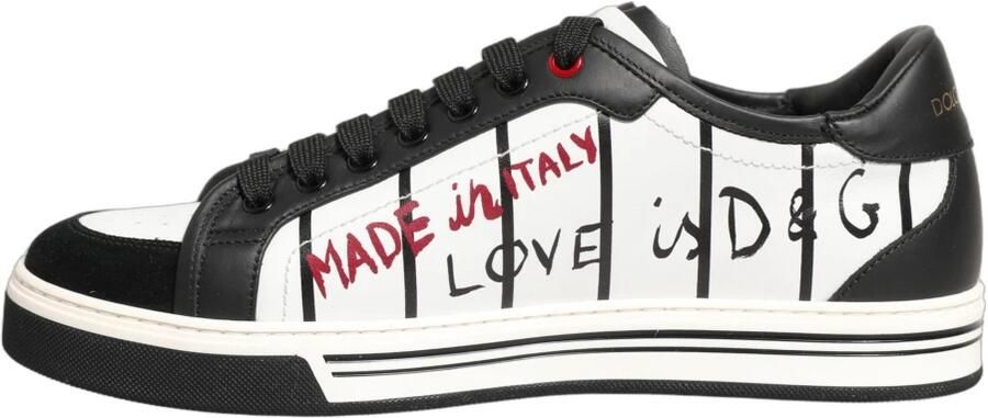 Dolce & Gabbana Black White King Print Roma Low Leather Sneakers Zwart Heren - Foto 7