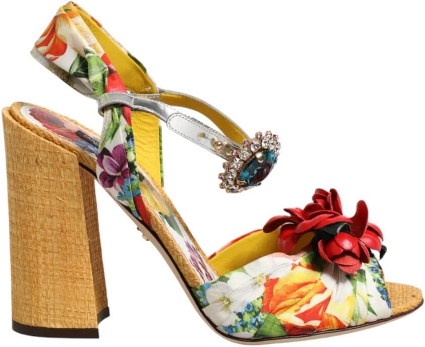 Dolce & Gabbana Luxe Beige Zijden Rhinestone Sleehak Sandalen Beige Dames