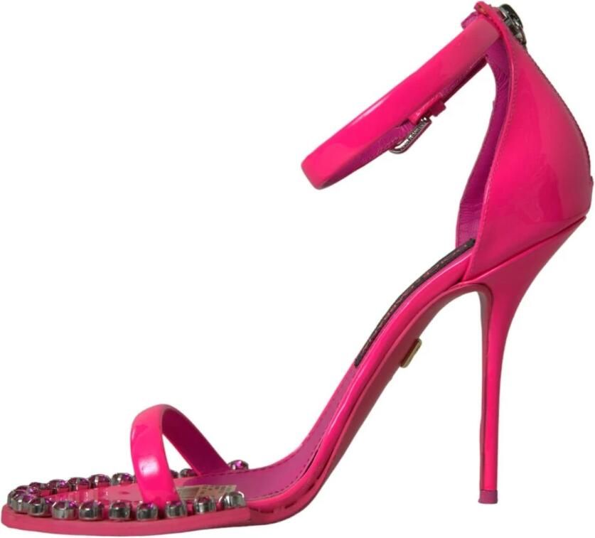 Dolce & Gabbana Kristalversierde Roze Leren Hakken - Foto 2