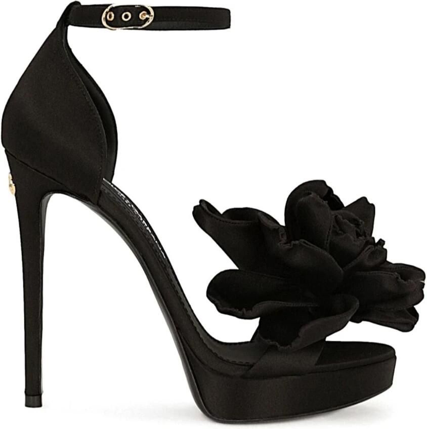 Dolce & Gabbana Zwarte Satijnen Plateau Sandalen met Bloemdetail Black Dames - Foto 2
