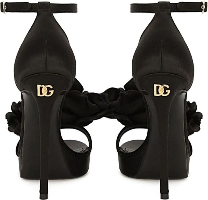Dolce & Gabbana Zwarte Satijnen Plateau Sandalen met Bloemdetail Black Dames - Foto 3