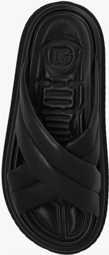 Dolce & Gabbana Zwarte leren platte sandalen met gekruiste band Black Heren - Foto 2