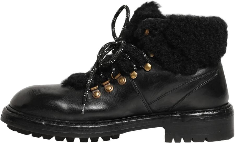 Dolce & Gabbana Stijlvolle Kalfsleer Wol Laarzen Rubber Zool Black Heren