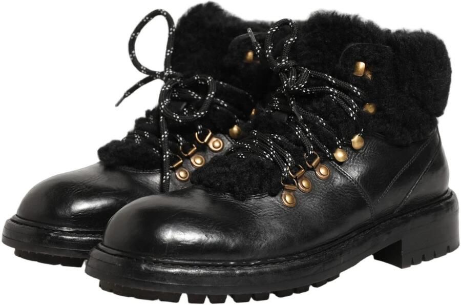 Dolce & Gabbana Stijlvolle Kalfsleer Wol Laarzen Rubber Zool Black Heren - Foto 5