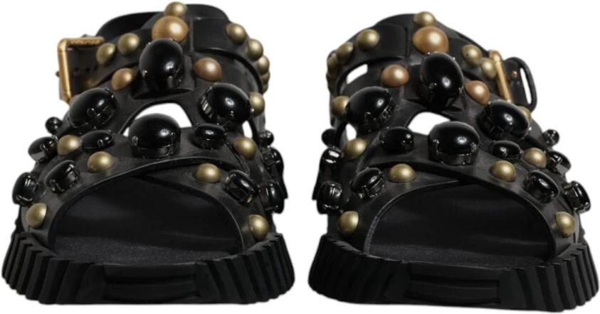 Dolce & Gabbana Studded Leren Slide Sandalen met Logo