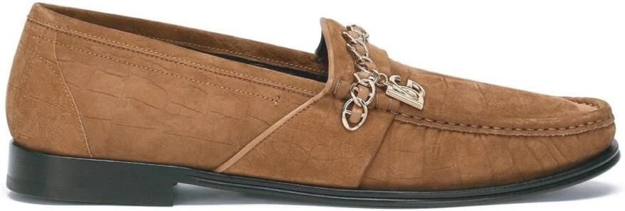 Dolce & Gabbana Bruin Fluweel Leren Logo Mocassin Schoenen - Foto 3