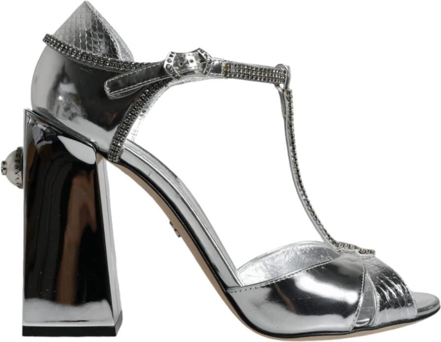 Dolce & Gabbana Kristal T-Strap Leren Sandalen Gray Dames - Foto 2