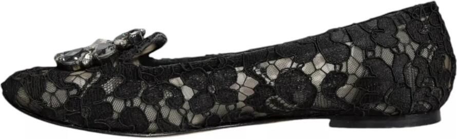 Dolce & Gabbana Elegante zwarte kanten kristallen loafers Black Dames