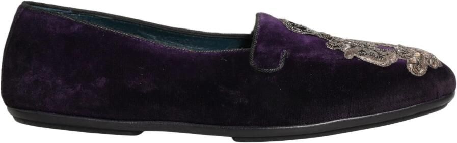 Dolce & Gabbana Velvet Crown Embroidery Loafers