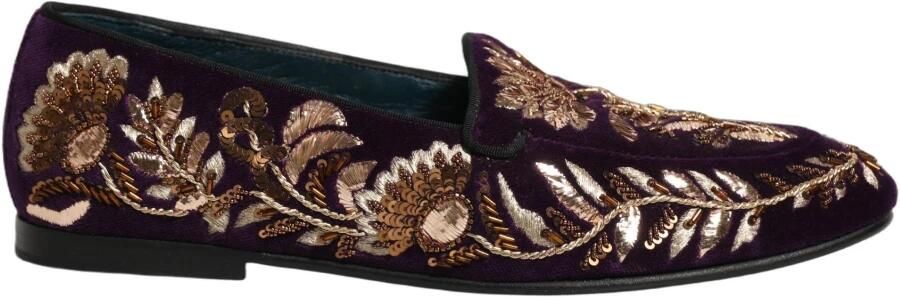 Dolce & Gabbana Velvet Floral Embroidery Loafers