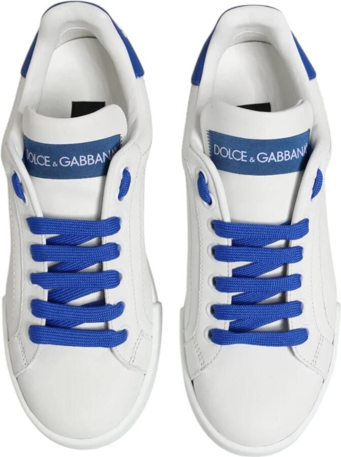 Dolce & Gabbana Wit Blauw Leren Lage Sneakers