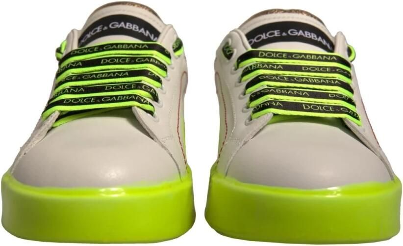 Dolce & Gabbana Witte Gele Leren Lage Sneakers