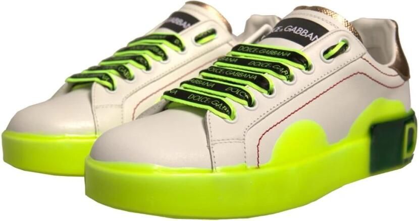 Dolce & Gabbana Witte Gele Leren Lage Sneakers - Foto 3