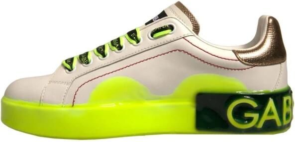 Dolce & Gabbana Witte Gele Leren Lage Sneakers - Foto 5