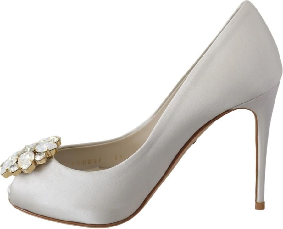 Dolce & Gabbana Witte kristallen Peep Toe Hakken Satijnen Pumps Schoenen Wit Dames - Foto 3